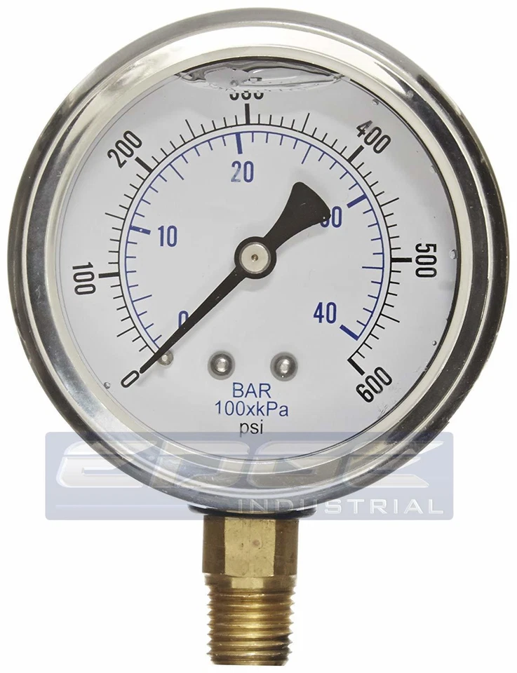 25 PACK LIQUID FILLED PRESSURE GAUGE 0-600 PSI, 2.5" FACE, 1/4" NPT LOWER MOUNT - Image 2 of 4