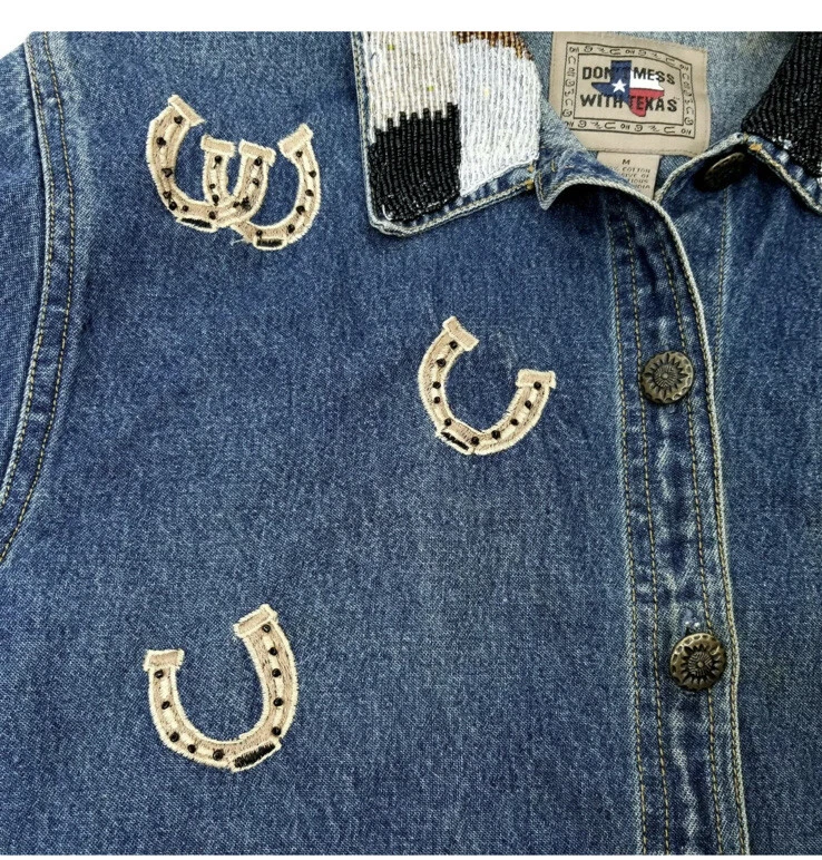 Винтажный не беспорядок с Texas джинсовой ткани Jean куртка Sz L лошадей Western бисером воротник - Изображение 4 из 4