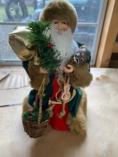 Victorian Santa Claus Tree Topper Red Green Brown With Fur Trim Gown 12&rdquo;