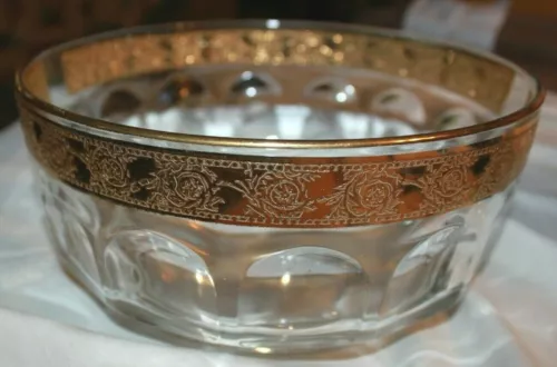 Gold Gilt Rim Glass Culver Bowl Arcoroc Made in France 8-5/8" x 3-3/4" tall