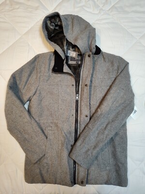 NWT BKE grey large coat faux fur lining zip & button closure