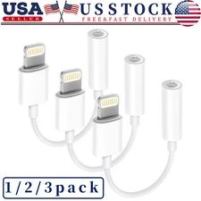 3 Pack For iPhone Headphone Jack Adapter 3.5mm Aux Cable Earphone Cord Converter