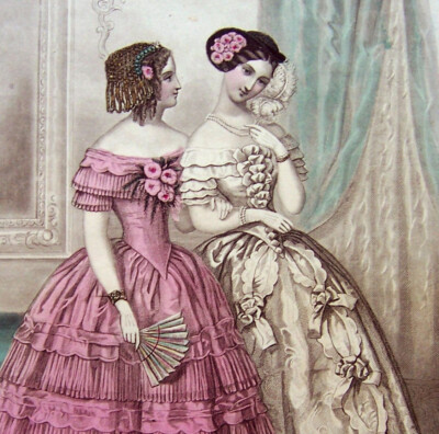 アンティーク 版画 Modes de Paris 19世紀リトグラフ Five hand coloured engraved French fashion plates La Mode Paris