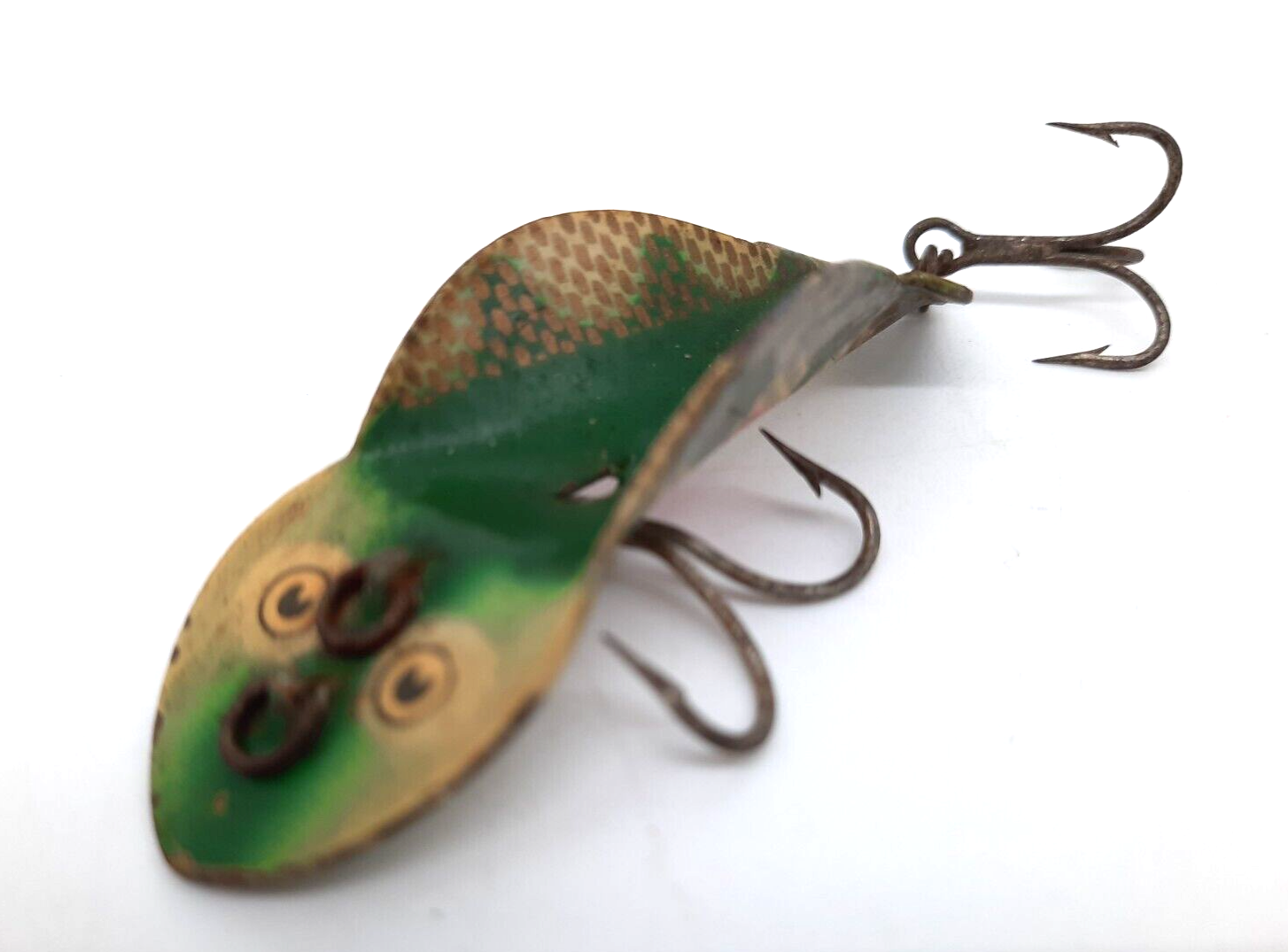 VTG Buck Perry Spoonplug Fishing Lure Frog Colors Green Yellow 2Hooks