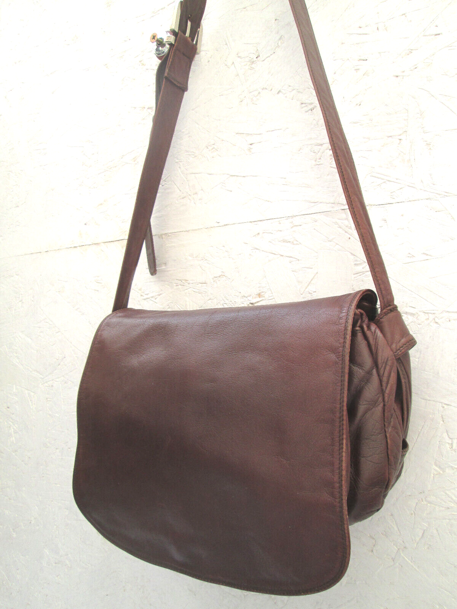 Sac à Main Bandoulière ENNY En Cuir Véritable Vintage - Style Rétro Marron, Plusieurs Portés Possibles