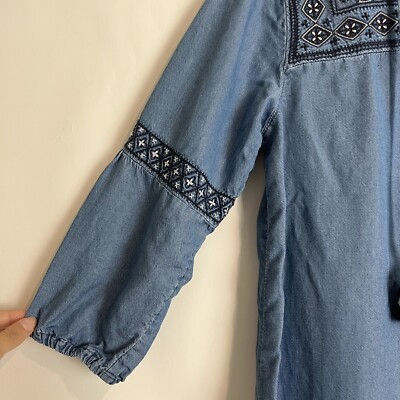 J Jill Denim Blue Embroidered Dress Size S/P 3/4 Sleeve | eBay