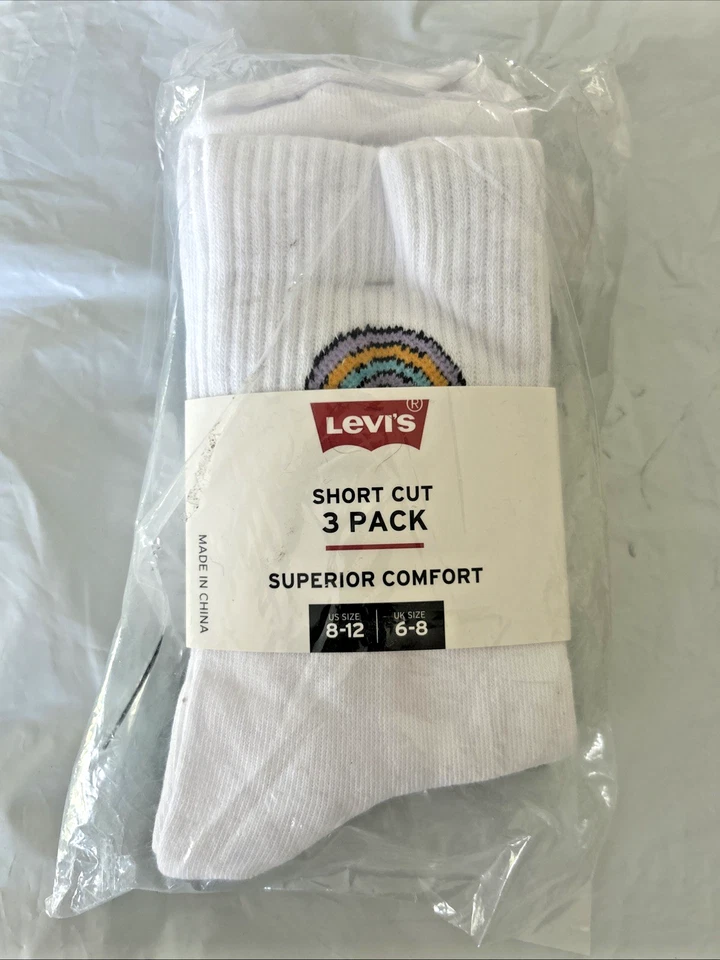 NEW Levi's SIZE 8-12 Short Cut 3 Pack Psychedelic Trip Socks Gray Green White - Image 4 of 4
