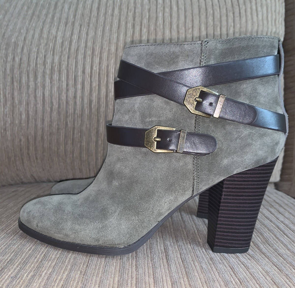 INC International Concepts Jaydie Womens Ankle Boots Olive Belted Leather 9M