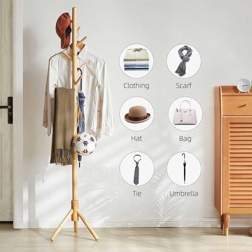 Solid Wood Coat Stand Rack Clothes Hanger Hat Tree Bag Bedroom Hallway Entrance - Picture 2 of 13