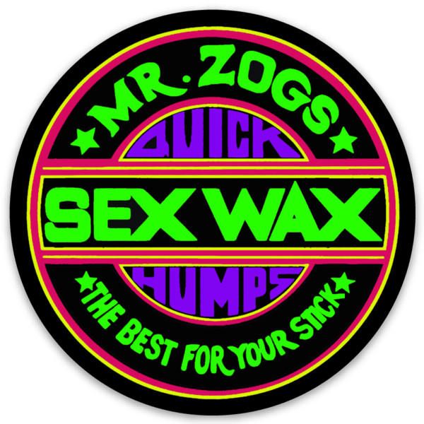 Mr Zog's Sex Wax Red, Green & Purple w/ Blk border Die Cut Round STICKER!
