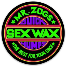 Mr Zog's Sex Wax Red, Green & Purple w/ Blk border Die Cut Round STICKER!