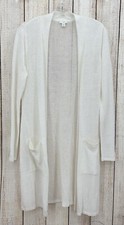 J. Jill Linen Blend Open Cardigan Sz Small White Long Duster Lightweight Pockets