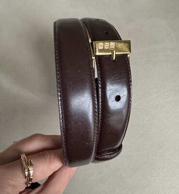 Ralph Lauren Burgundy Box Leather 1in Size L 37.5in Gold Hardware Belt Sunglasses main image 2