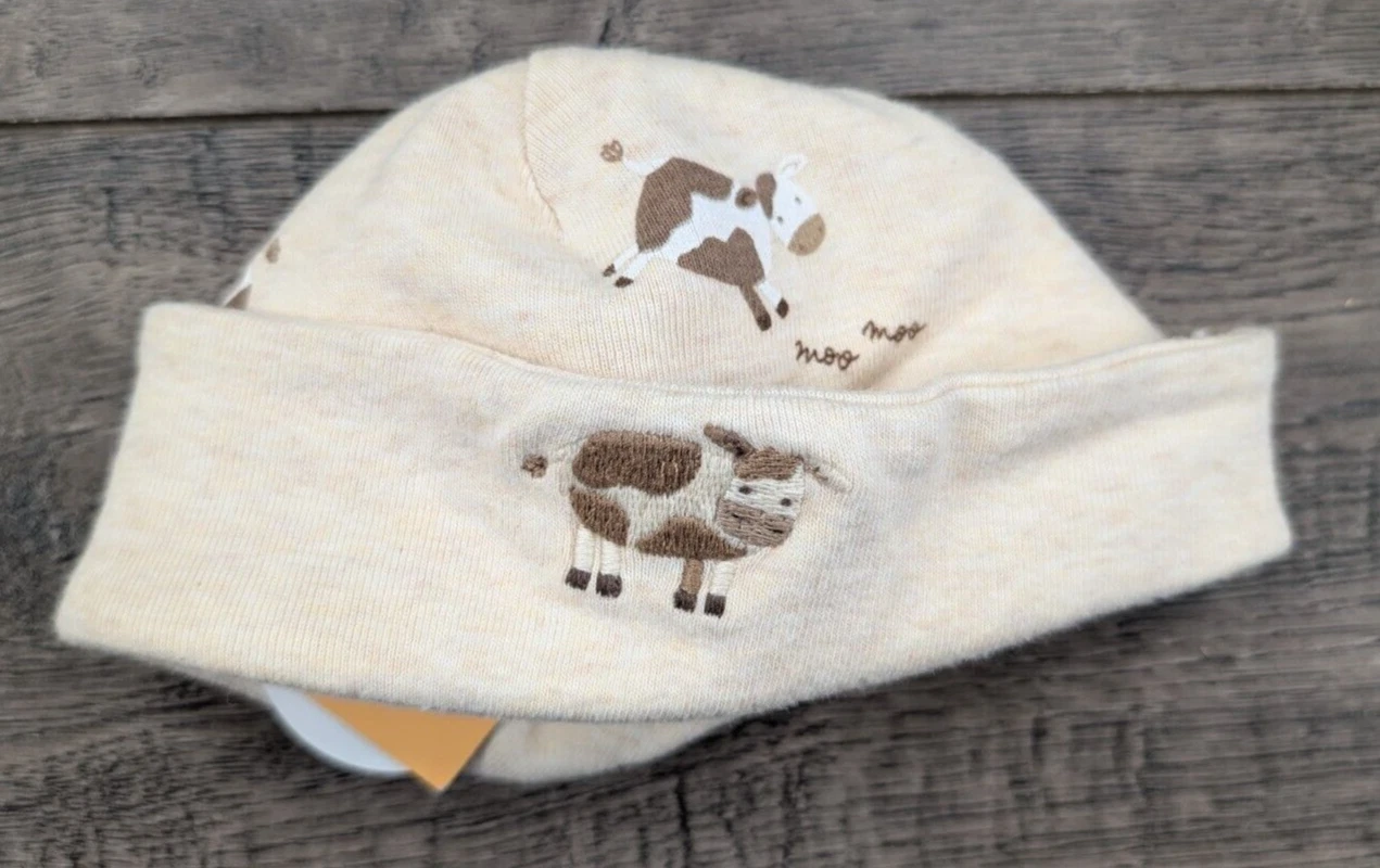 Baby Girl Boy Clothes New Vintage Gymboree Preemie to 7lbs EIEIO Cow Beanie Hat