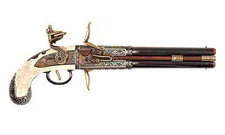 1750 Double Barrel Over-Under Flintlock Pistol - Non-Firing Denix Replica Pirate