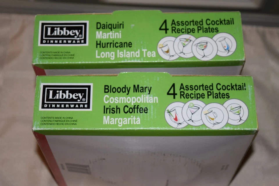 2 Libbey Cocktail Time (2 Boxes of 4 Plates) - 8 Different Drink Recipes 8" NIB - Image 2 of 4