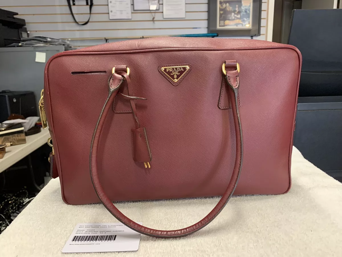 PRADA Saffiano Leather Burgundy Bauletto Bag