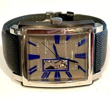 w41mm Auto | XL Rectangular | METROPOL | Gray/Blue | Black Strap STUHRLING Watch