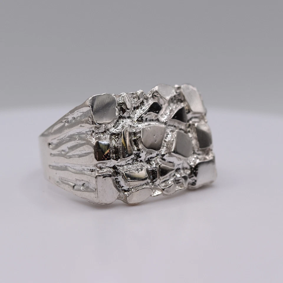 Men's 925 Sterling Silver Nugget Ring | Heavy Textured Statement Band Jewelry - Image 4 of 4