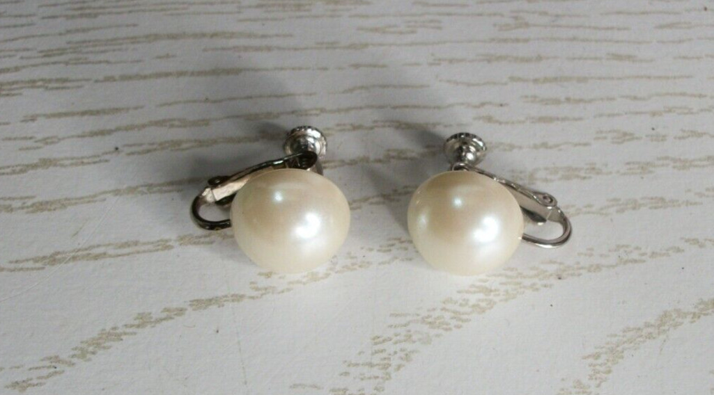 Vintage Marvella Earrings Faux Pearl Screw Back Signed