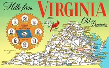 Vintage Postcard 1990's Hello From Virginia Old Dominion Presidents Valley Views
