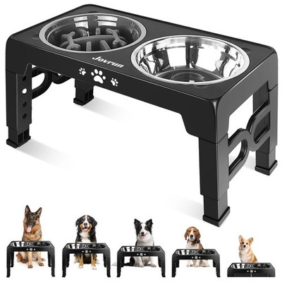 Jovrun Elevated Dog Bowls Dog Feeder with 2 Stainless Steel Dishes &1 Slow Fe...