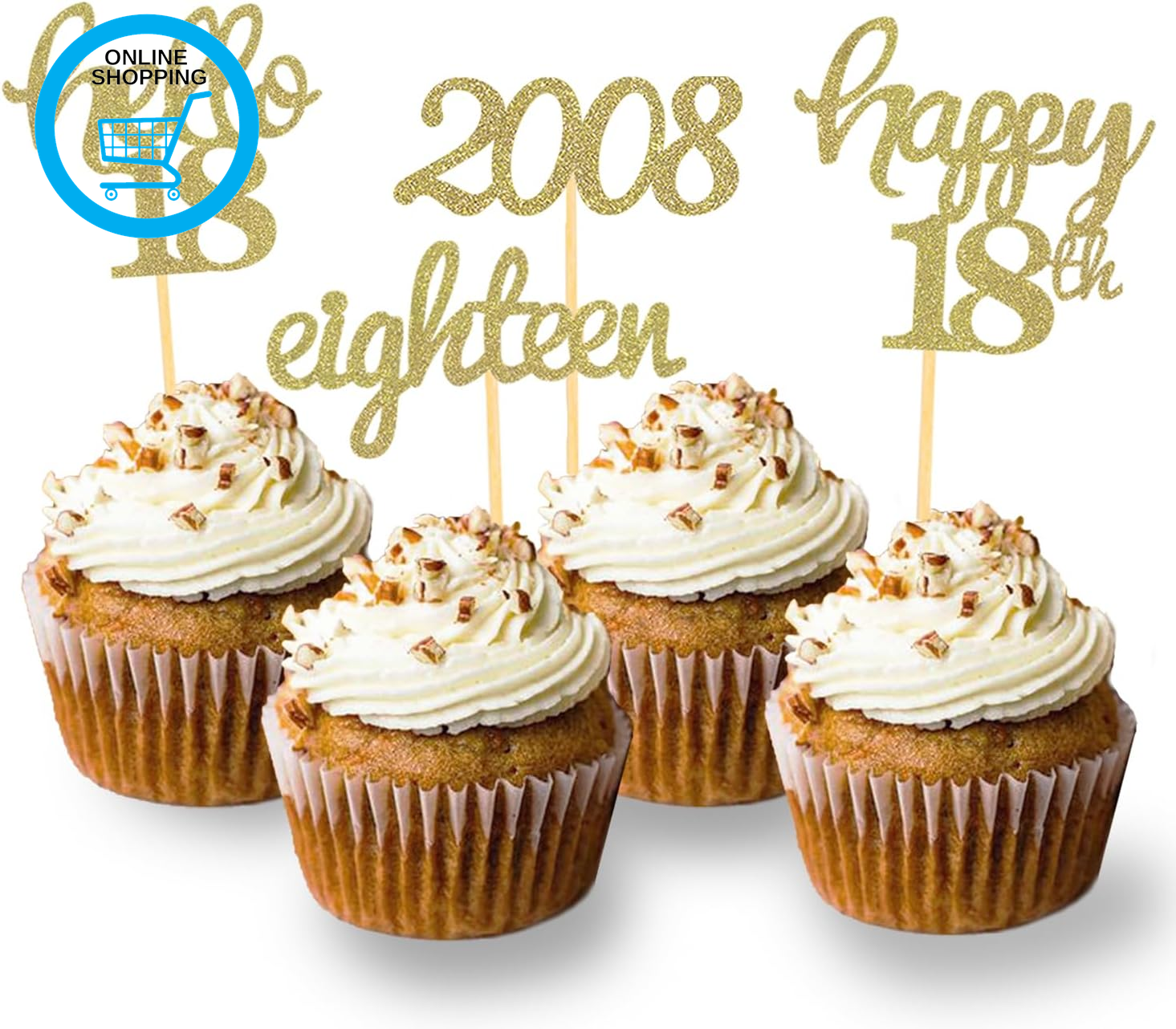 24 Pcs Glitter 18Th Birthday Cupcake Toppers, since 2008 Cupcake Picks for Boy G