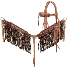 Woven West Browband Headstall FRINGE Breast Collar Reins Copper Slotted Conchos