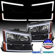 Fits 2003-2007 Silverado 1500 2500 3500 02-06 Avalanche Black Headlights Led Bar