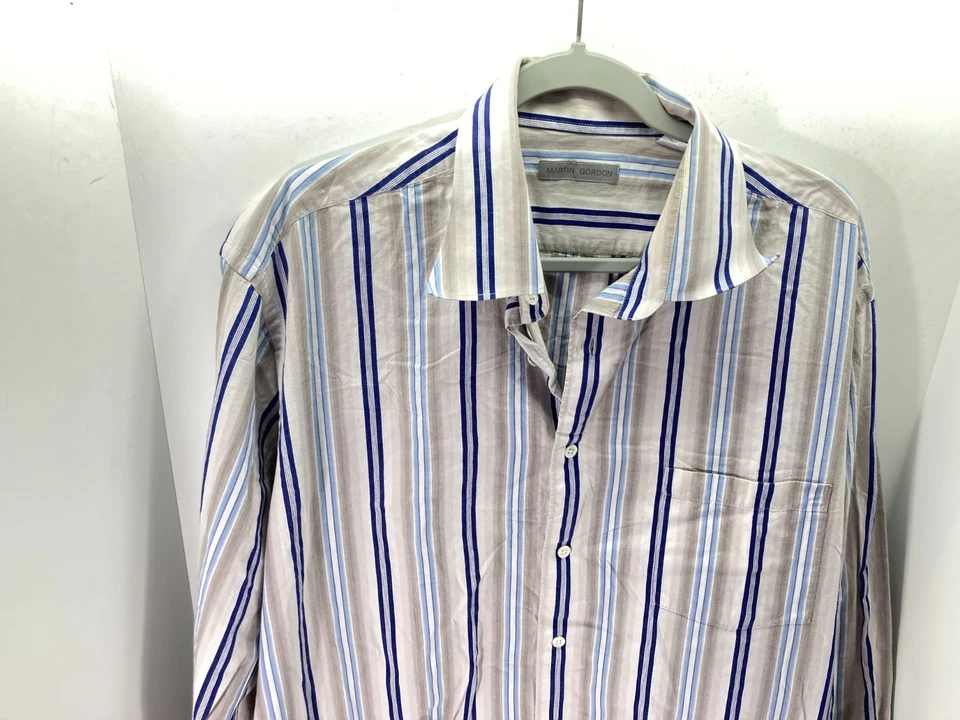 Martin Gordon Button Up Shirt Mens XL Multicolor Striped Long Sleeve Classic - Image 2 of 4