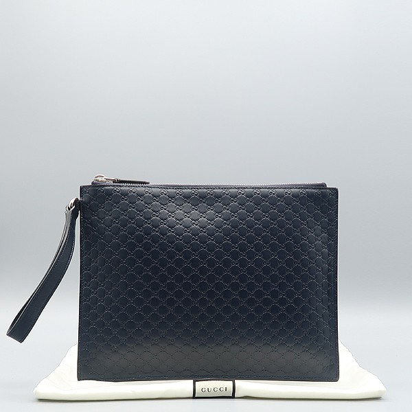 Gucci Navy Leather Microsima Clutch Bag with Gold Hardware