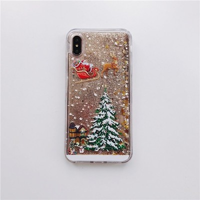 Case For Samsung & iphone Hot Cute Christmas Tree Glitter Quicksand Soft Covers