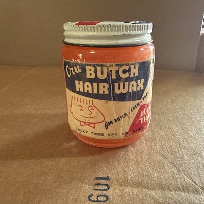 Vintage Barber Shop CRU BUTCH HAIR WAX Lucky Tiger For Butch & Crew Cuts Jar 50s