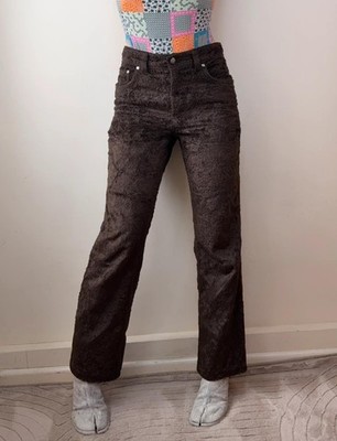 Joop! womens faux fur trousers brown fluffy bootcut Y2K 00 shaggy jeans uk10 w29