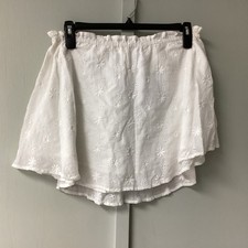 New Aerie Women White Eyelet Ruffled Mini Skirt Size XL Elastic Waist Cotton