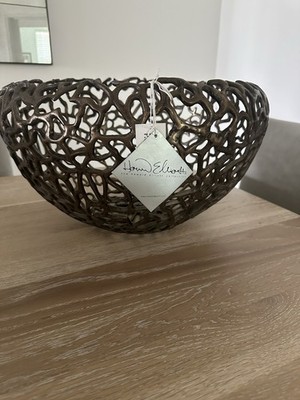 Howard Elliott Bronze Pierced Metal Round Decorative Bowl 15in Abstract FJ-5