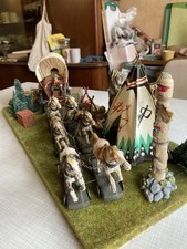 Elastolin Wild West Planwagen 6-spännig - 6 Massepferde + Kutscher, Blechwagen