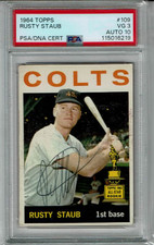 1964 Topps #109 Rusty Staub PSA/DNA VG 3 AUTO 10 Low Pop