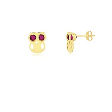 Owl Stud Earrings 14k Solid Gold Cubic Zirconia Butterfly Backs