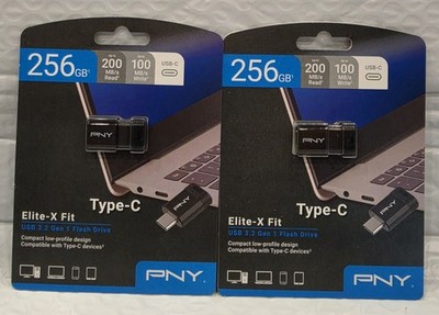 TWO (2)   PNY 256GB ELITE-X FIT Flash Drives USB-C 200MB/s ️USB 3.2 ULTRA FAST