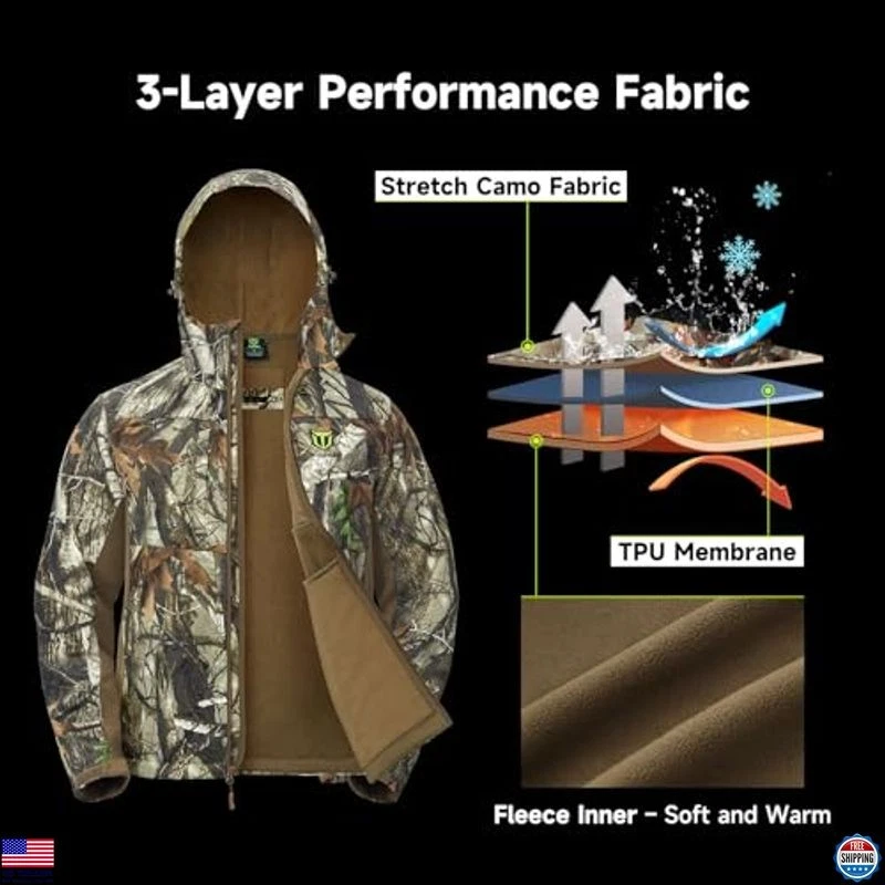 TIDEWE Men's Silent Hunting Jacket & Pants Set - Fleece Lined, Water Resistant — 第 3/4 张图片