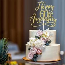 Golden Glitter Happy 60th Anniversary Cake Topper,Wedding Party Decor  Compa...