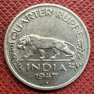 India, British 1947 Nickel Quarter (1/4) Rupee. George VI. KM# 548