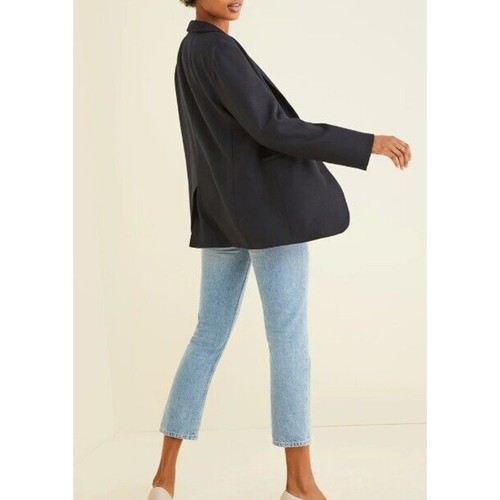 Amour Vert L Boyfriend Blazer Black Lined Oversized Wool Two Button Jacket NEW - Picture 2 of 7