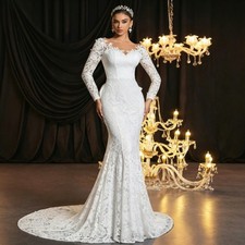 Lace Appliques Mermaid Off The Shoulder Wedding Dresses Long Sleeve Bridal Gowns