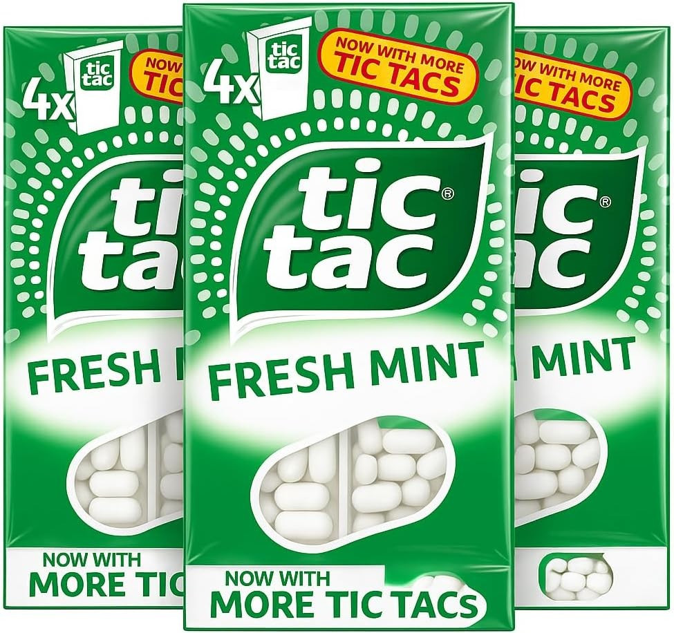 12 x 18g Packs –Tic Tac Fresh Mint Sweets Classic Breath Mints Breath Freshener