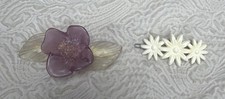 Vintage 1940 s 2 Translucent Acrylic Flower White Daisy Gorgeous Barrettes