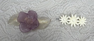 Vintage 1940 s (2) Translucent Acrylic Flower & White Daisy Gorgeous Barrettes