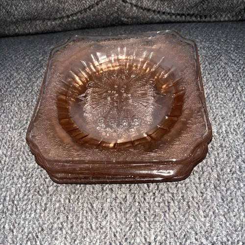Jeannette Adam Dessert Plates, Pink Depression Glass, 6″, Set of 6 Vintage 1930