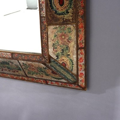 Vintage Italian Venetian Polychromed Parclose Mirror With Stylized